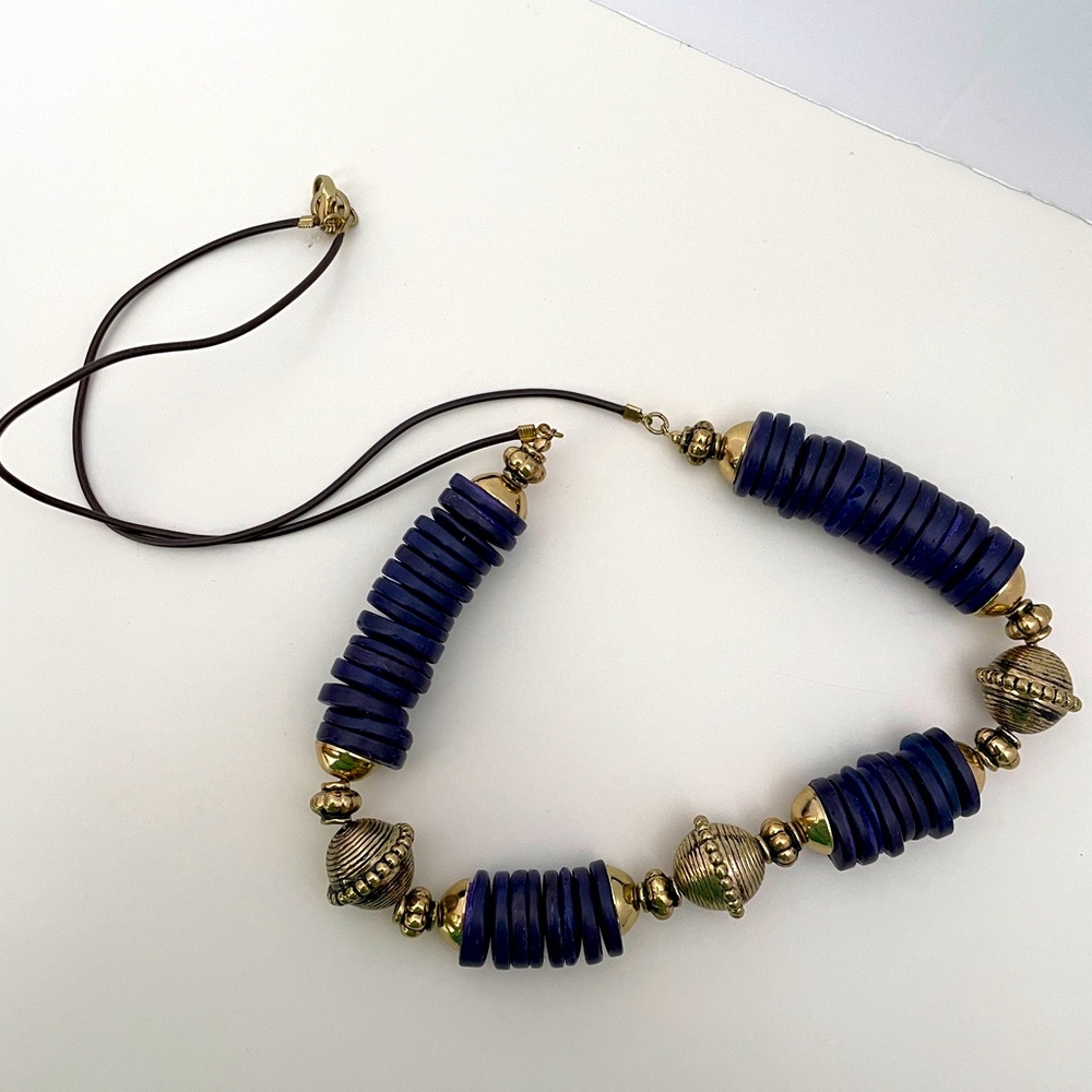 Vintage Blue Stone Gold Tone Boho Hippie Natural Maximalist Statement Necklace